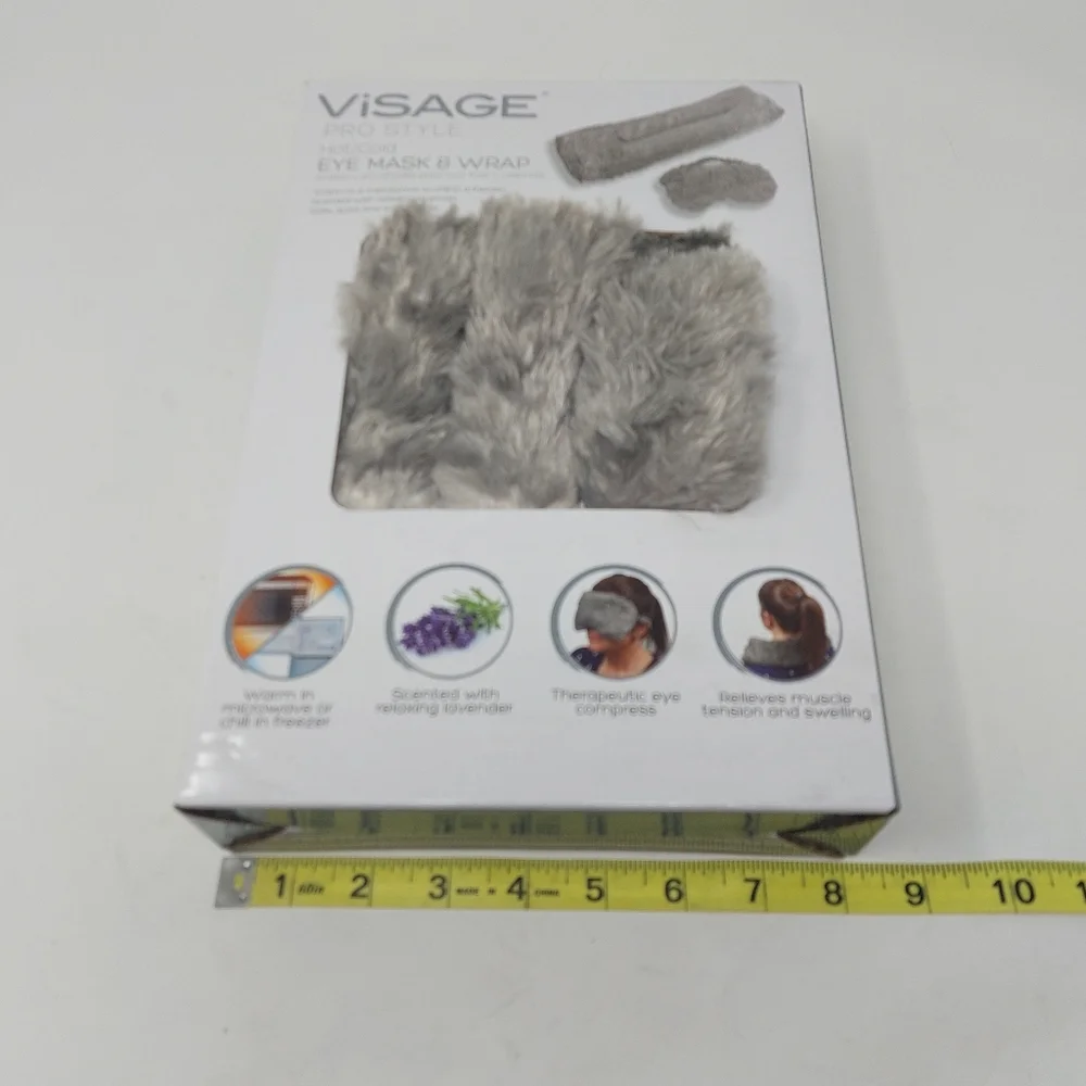 Visage Pro Style Eye Mask & Wrap Grey Fuzzy Lavendar Scented Hot Or Cold Therapy